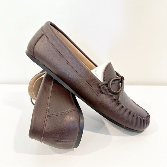 By Anthropologie NIB Classic Brown Bow Driving Leather Loafers - Picture 6 of 7